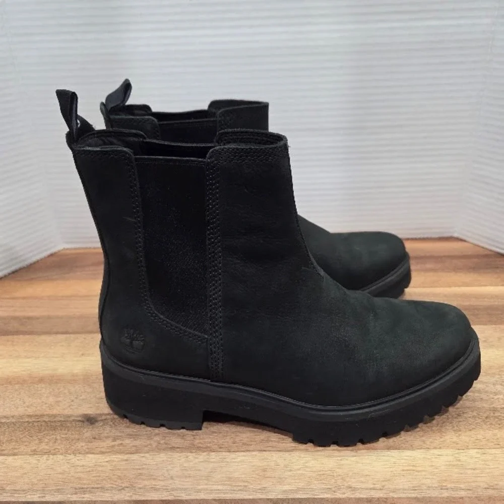 Timberland Carnaby Cool Chelsea Boots Women's 7 Black Nubuck Leather Lug A5NPK
